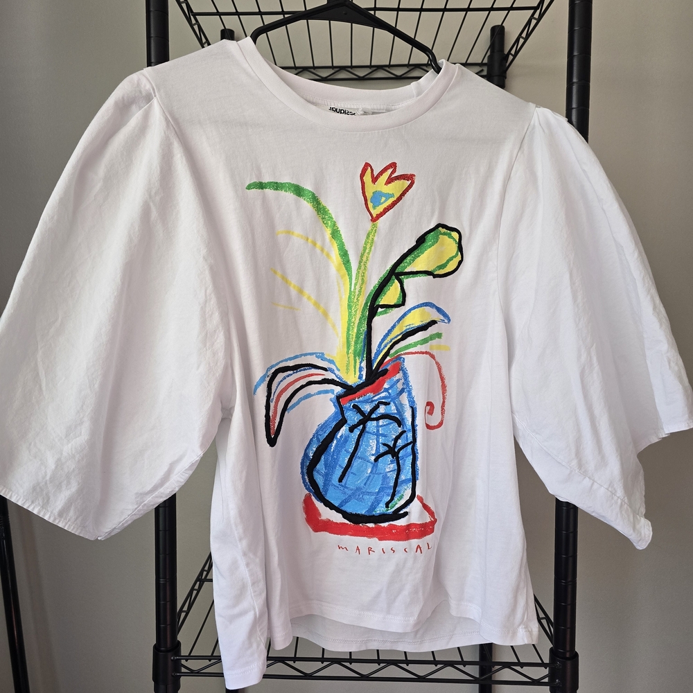 Desigual White Tee with Red and Yellow Accents 100% Cotton Rare 2023 Collection - Picture 3 of 5